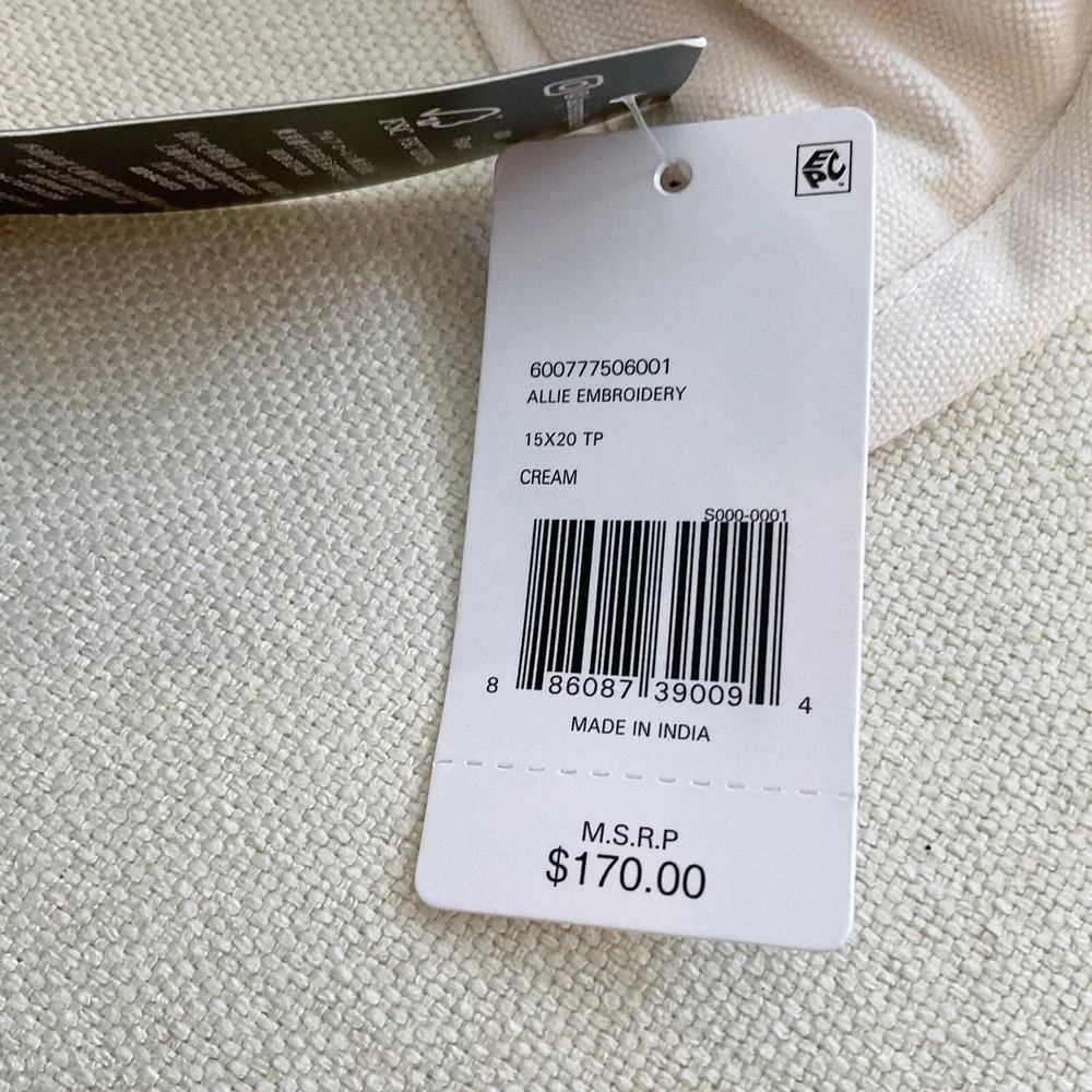 Lauren Ralph Lauren Allie Embroidery Cream 15x20 Feather‎ Pillow NWT $170